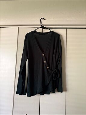 Forest Green Wrap-Style Long Sleeve Top with Side Tie